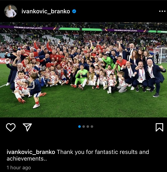 پست اینستاگرام برانکو در خصوص تیم ملی کرواسی در جام جهانی